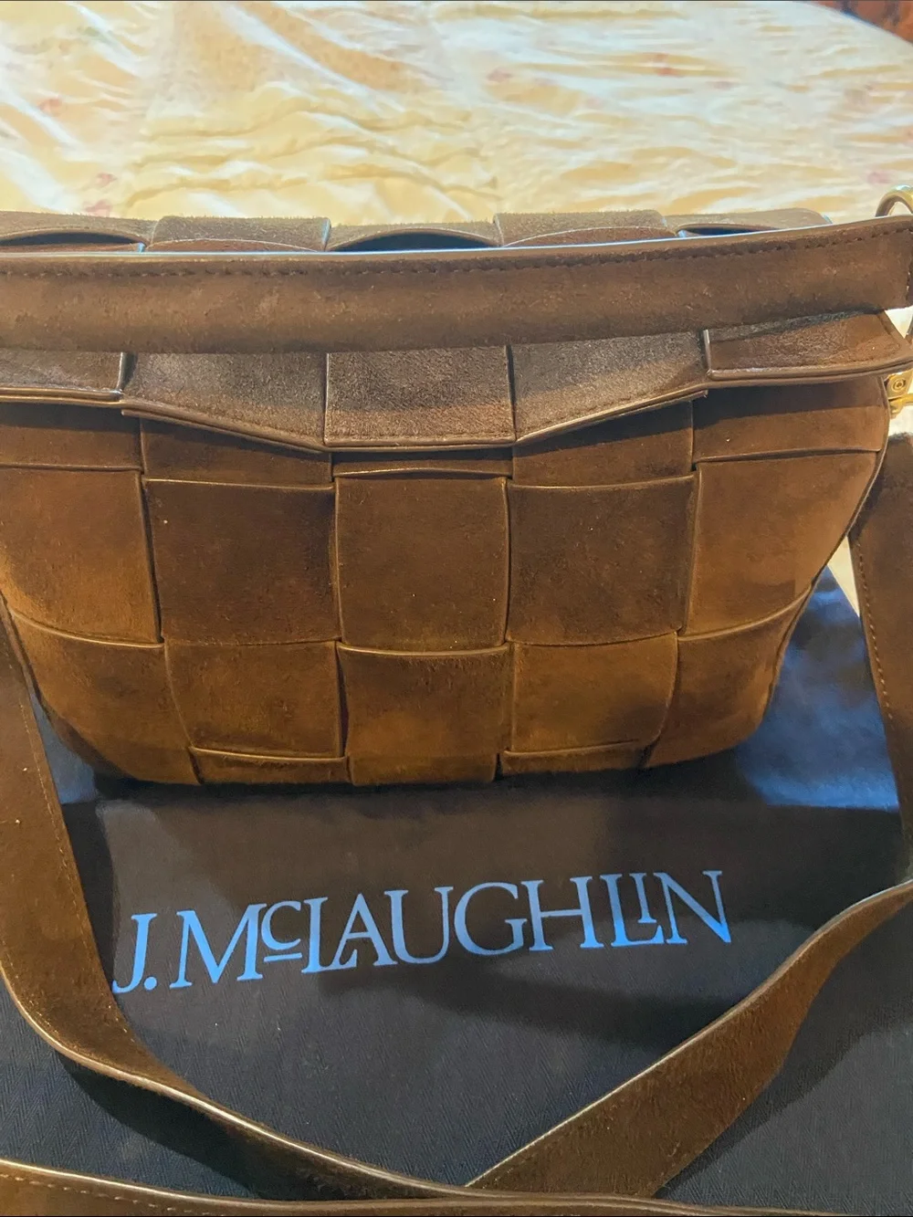 J. McLaughlin Chocolate Brown Woven Suede Messenger
